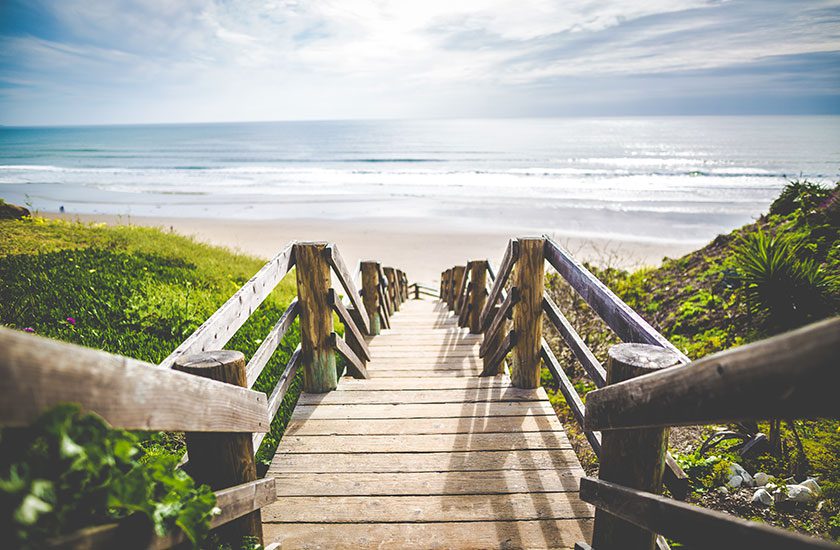 Wood stairs at seashore